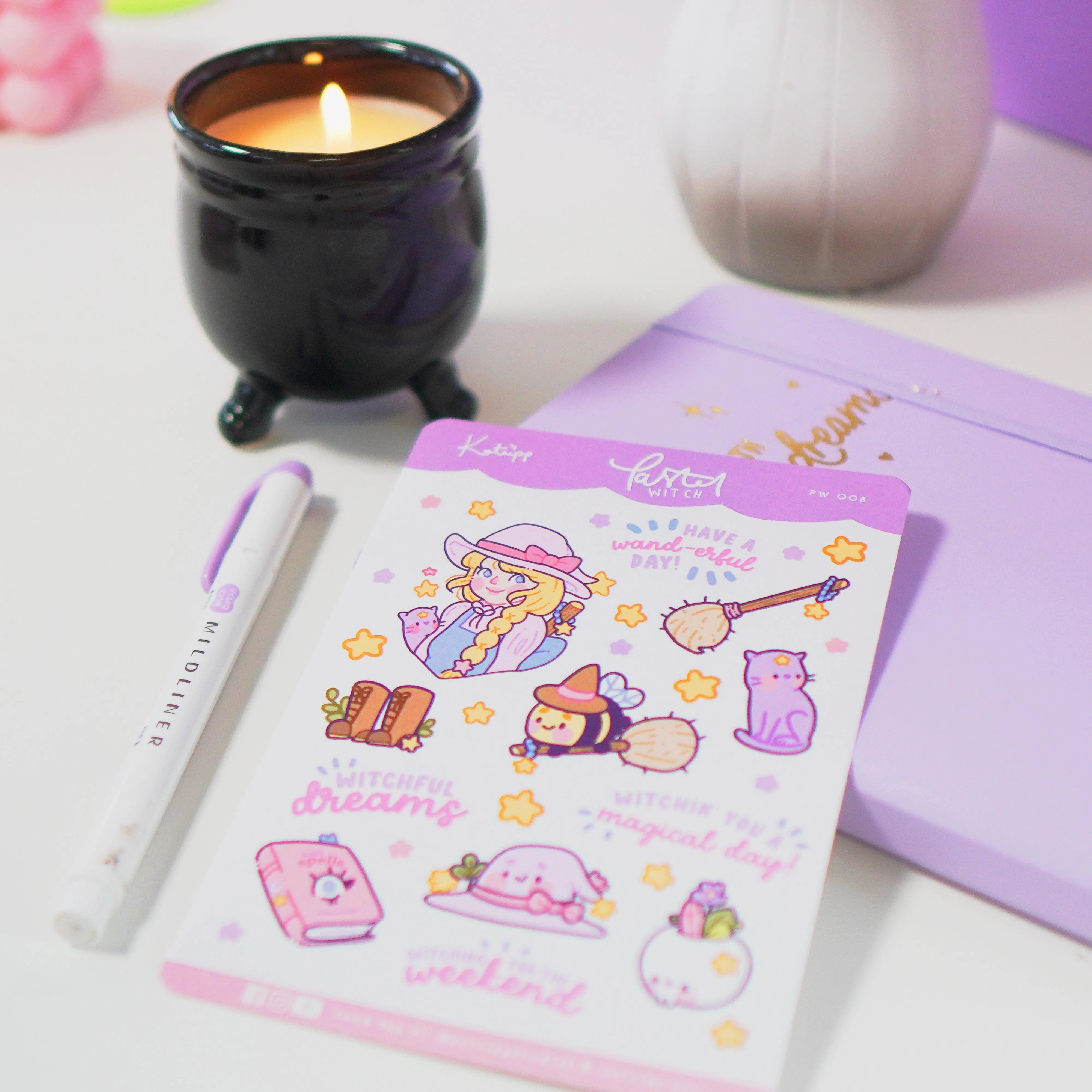 Bumblebutt & Primrose Pastel Witch Kawaii Sticker Sheet | Magical Quotes & Cute Witchy Designs | PW 008