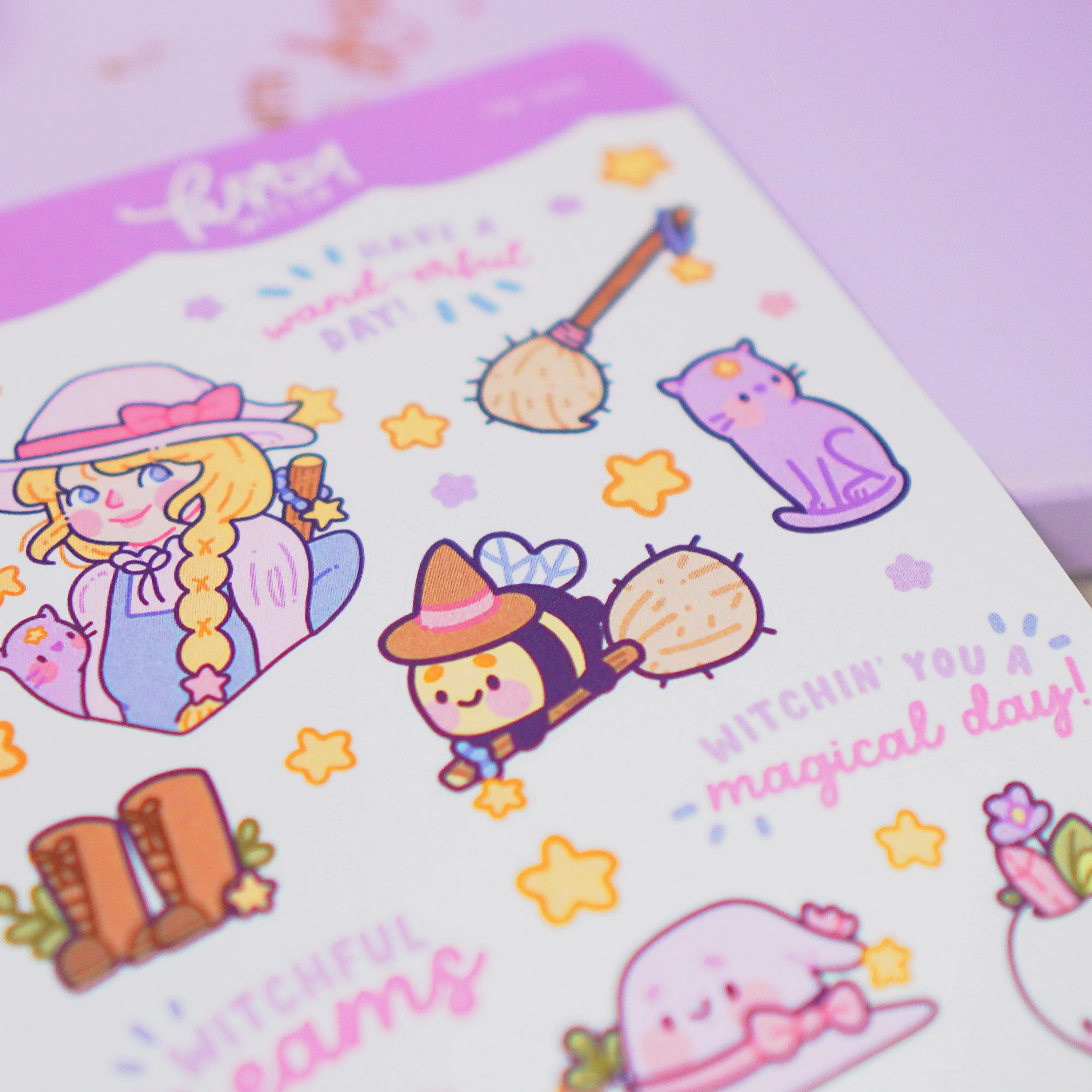 Bumblebutt & Primrose Pastel Witch Kawaii Sticker Sheet | Magical Quotes & Cute Witchy Designs | PW 008