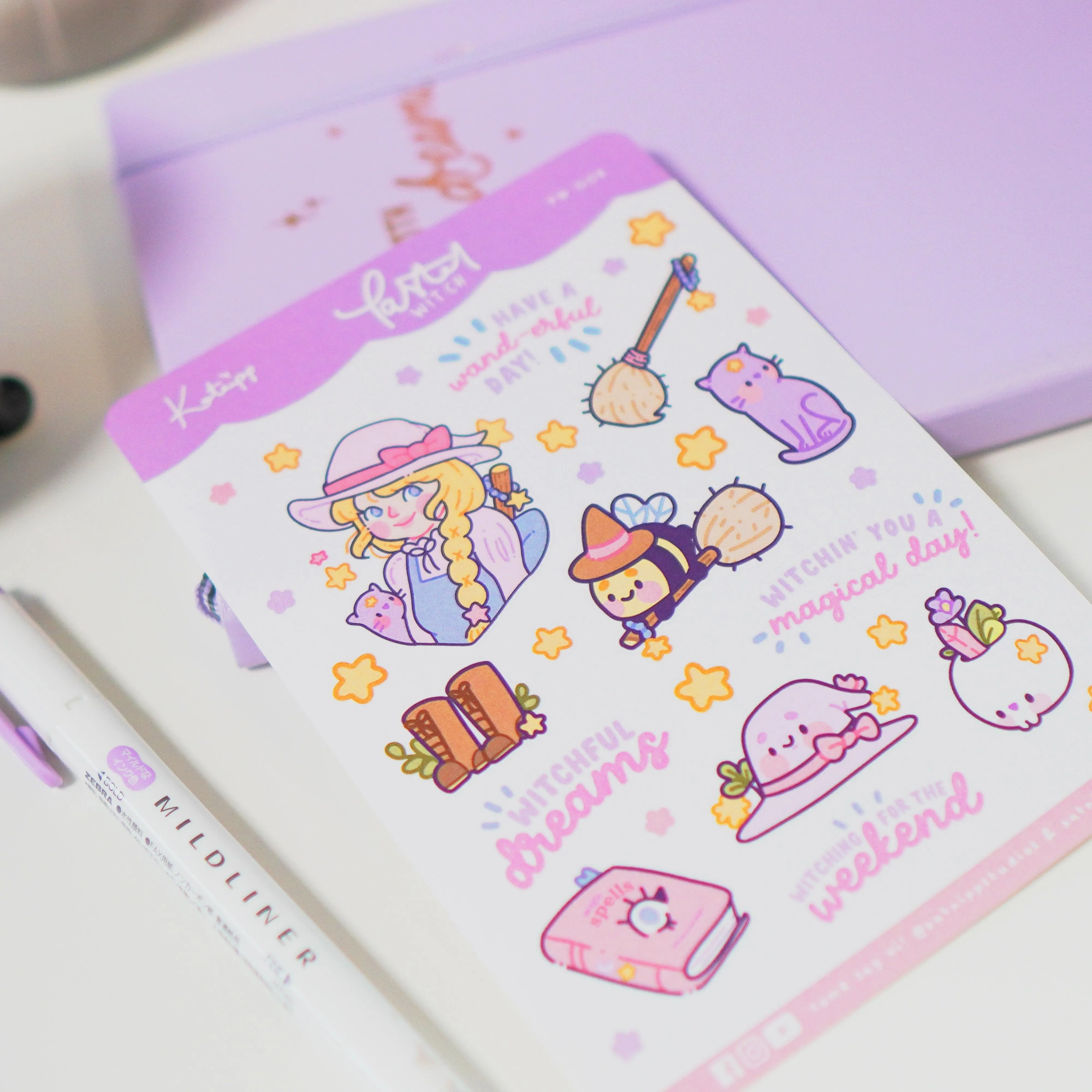 Bumblebutt & Primrose Pastel Witch Kawaii Sticker Sheet | Magical Quotes & Cute Witchy Designs | PW 008