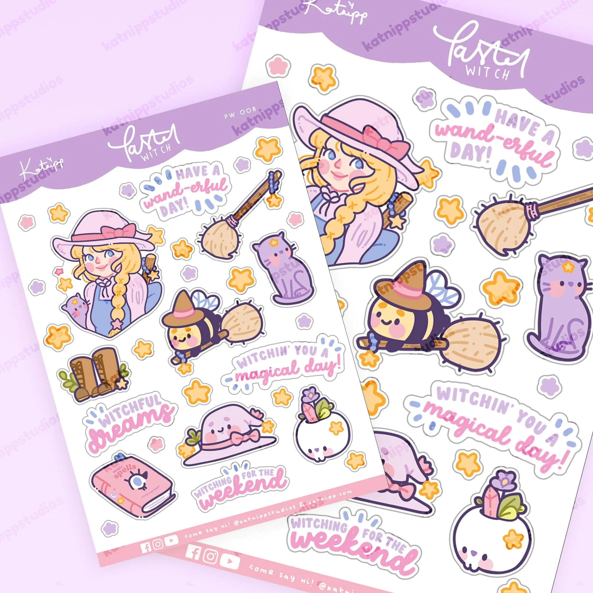 Bumblebutt & Primrose Pastel Witch Kawaii Sticker Sheet | Magical Quotes & Cute Witchy Designs | PW 008