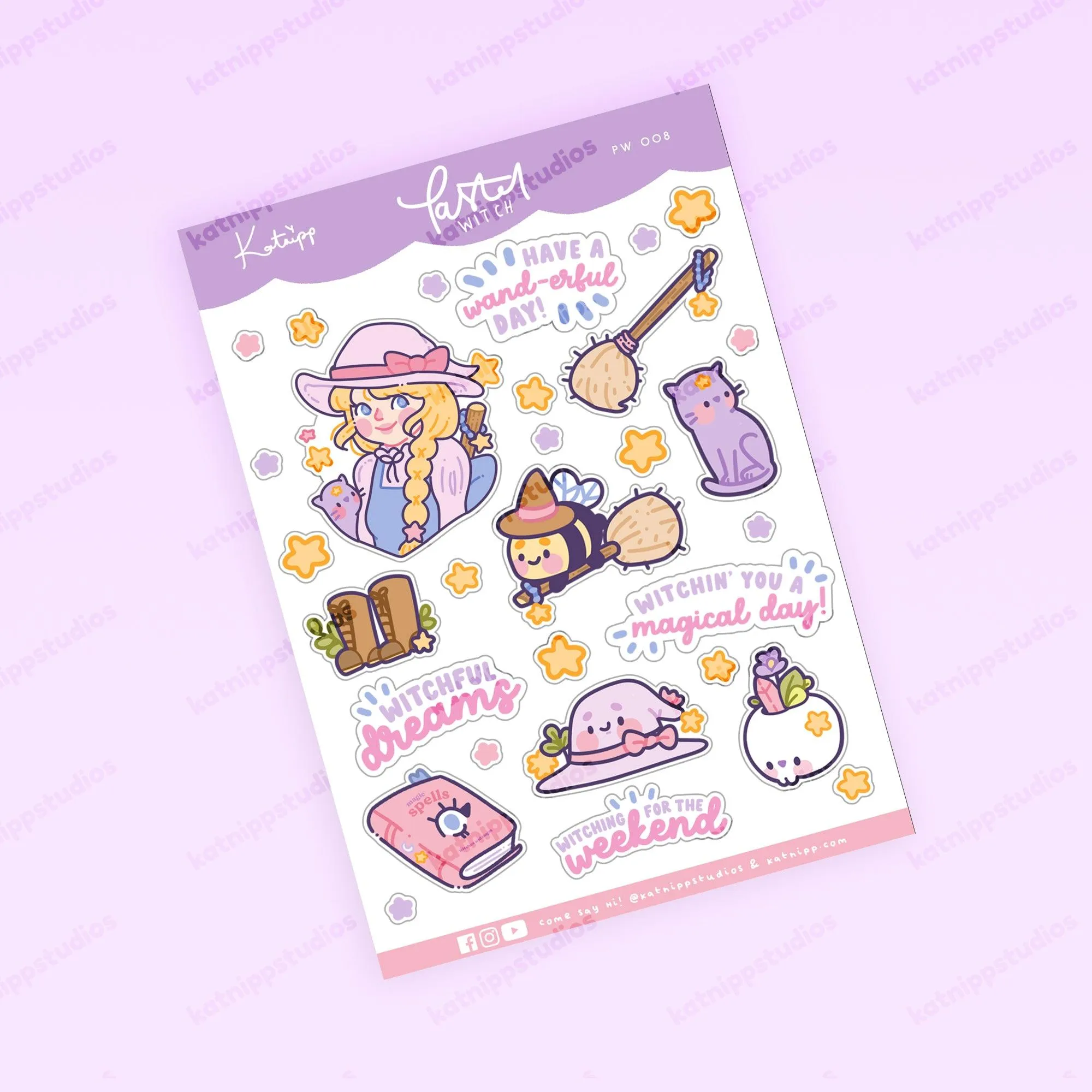 Bumblebutt & Primrose Pastel Witch Kawaii Sticker Sheet | Magical Quotes & Cute Witchy Designs | PW 008