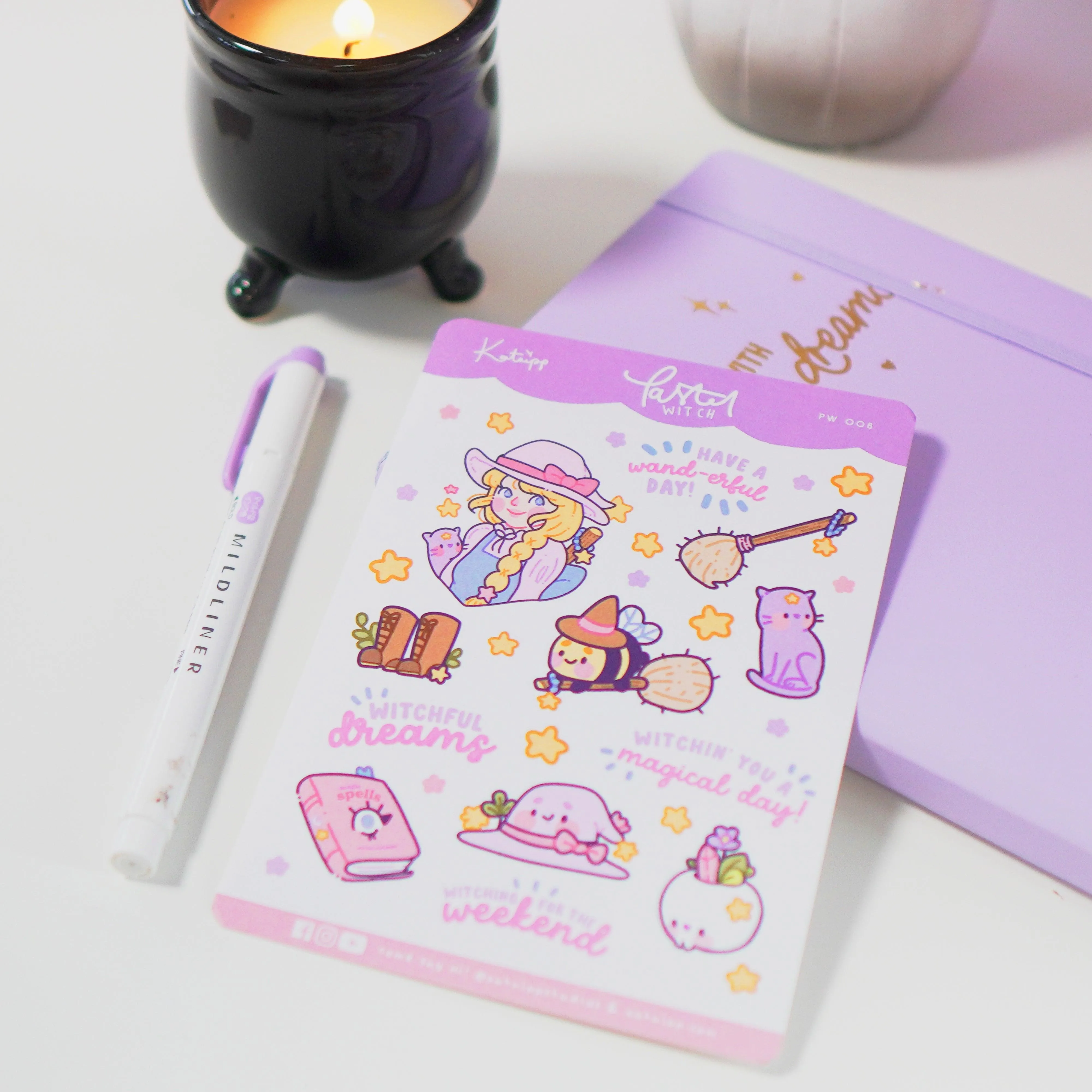 Bumblebutt & Primrose Pastel Witch Kawaii Sticker Sheet | Magical Quotes & Cute Witchy Designs | PW 008