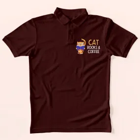 Cat Books & Coffee Polo T-Shirt