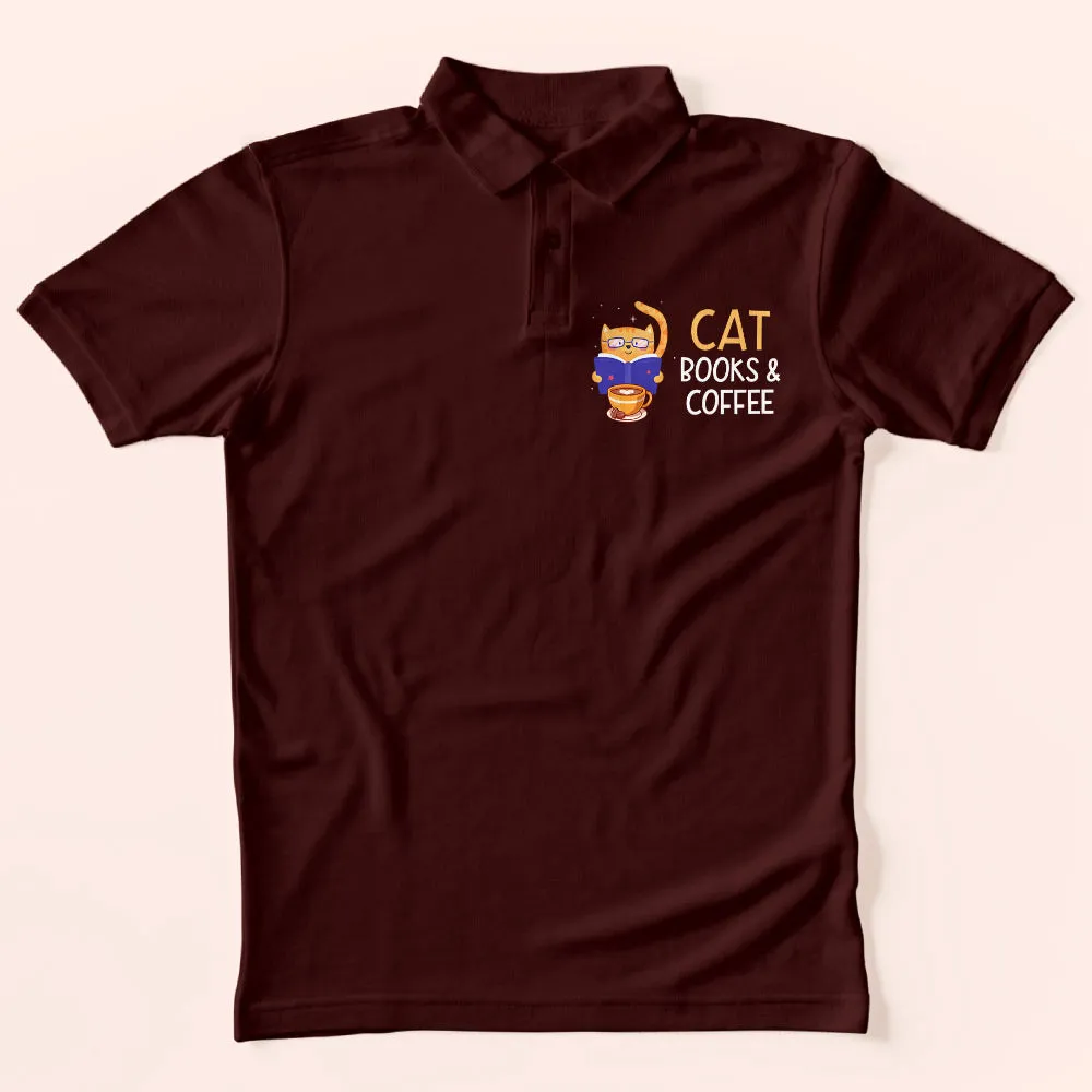 Cat Books & Coffee Polo T-Shirt
