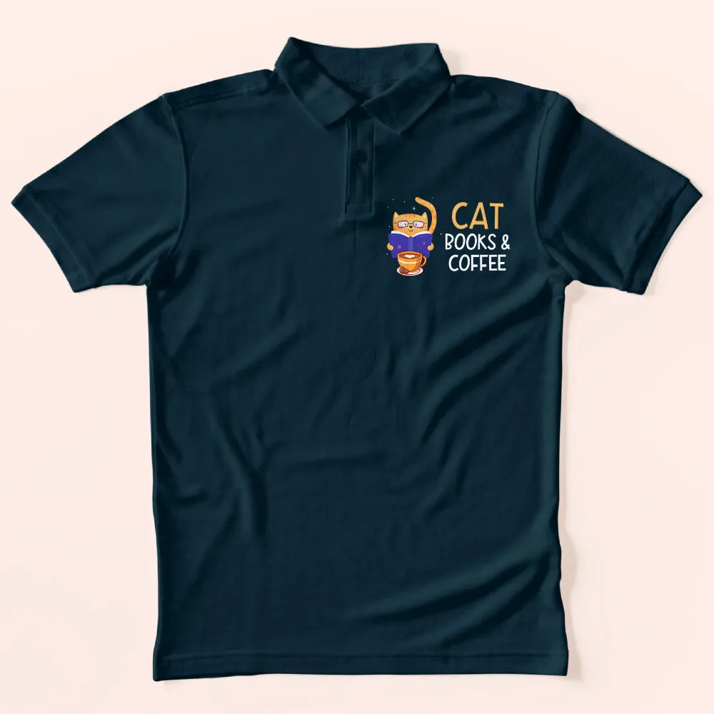 Cat Books & Coffee Polo T-Shirt