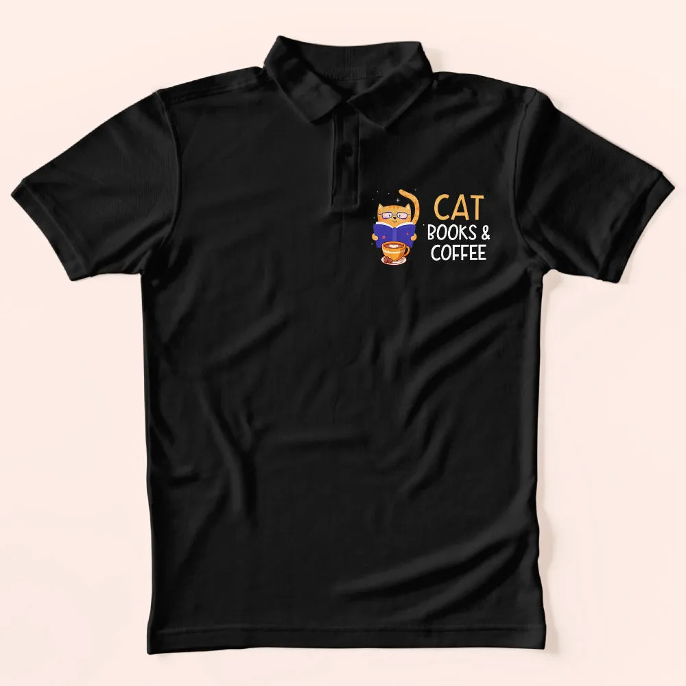 Cat Books & Coffee Polo T-Shirt