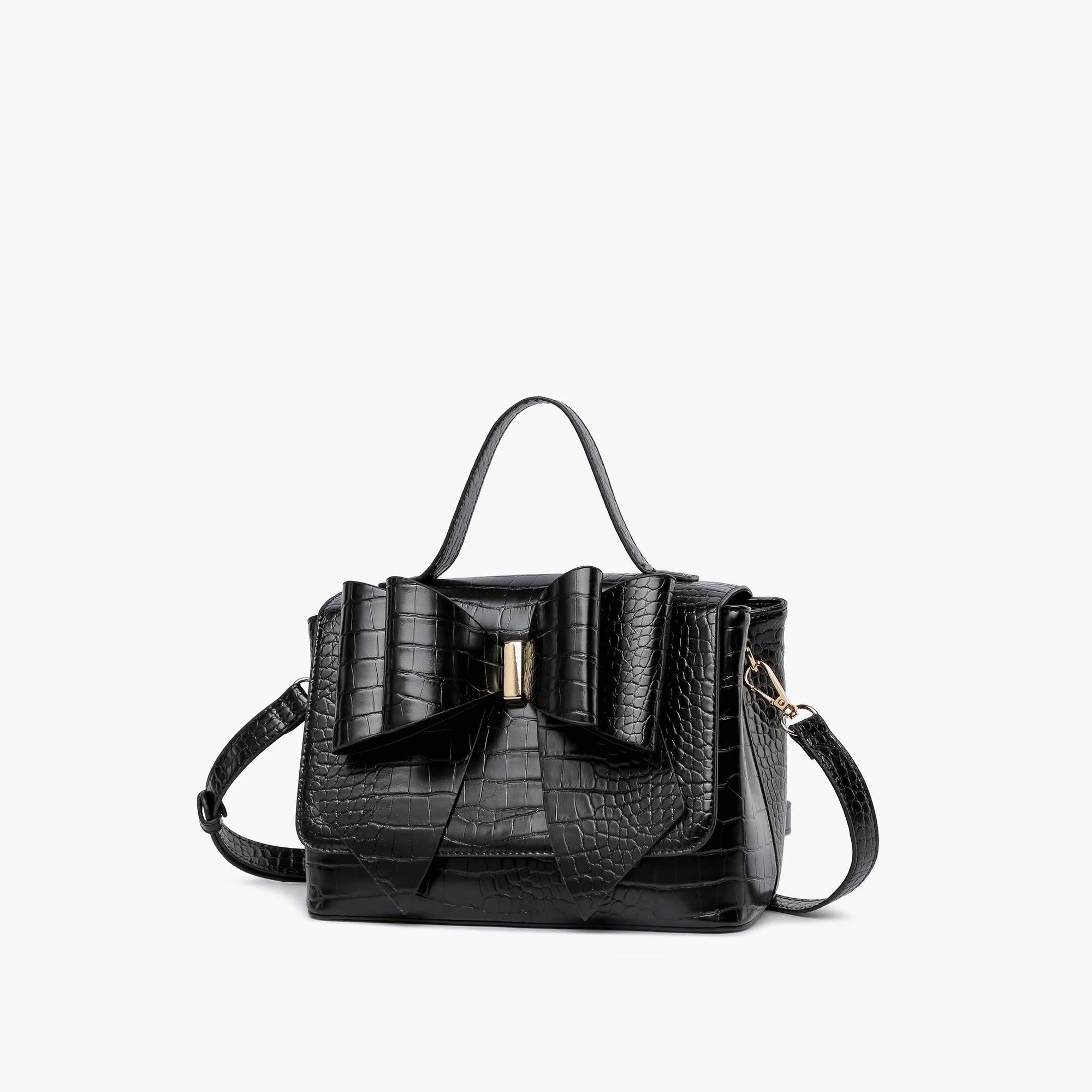 Celia Double Bowtie Vegan Embossed Crossbody Bag