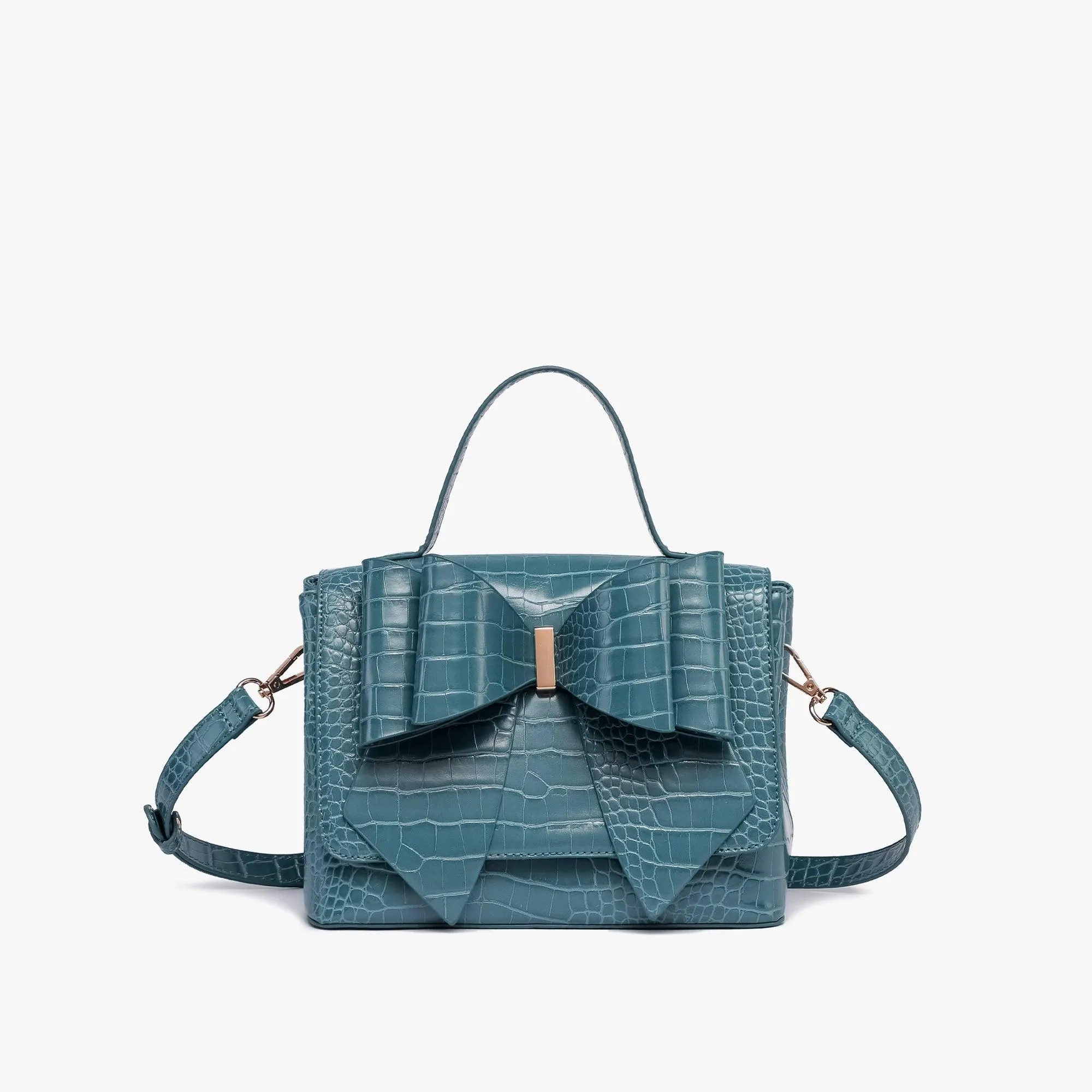 Celia Double Bowtie Vegan Embossed Crossbody Bag