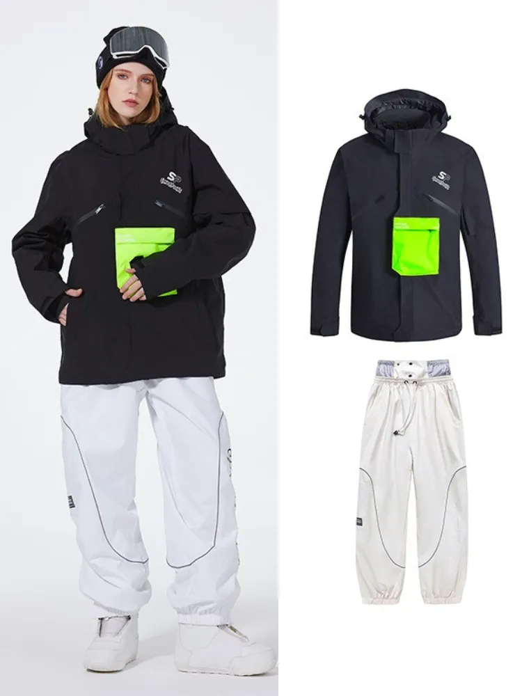 Chest Pocket Snow Suit Winter Insulated Ski Pullover & Pants Set
