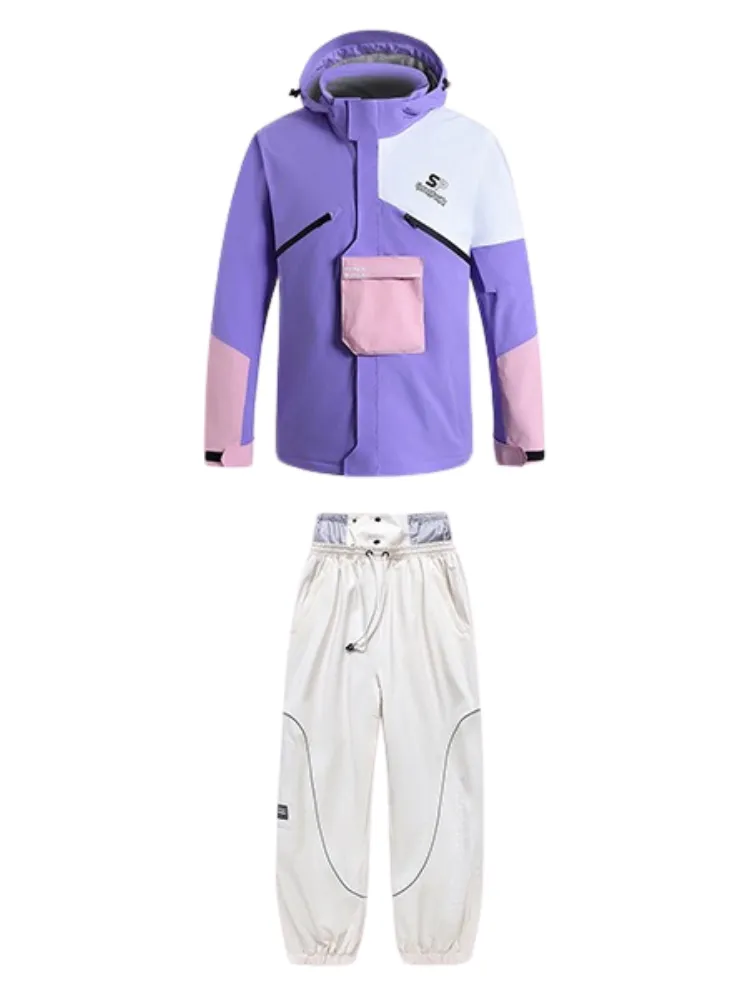 Chest Pocket Snow Suit Winter Insulated Ski Pullover & Pants Set