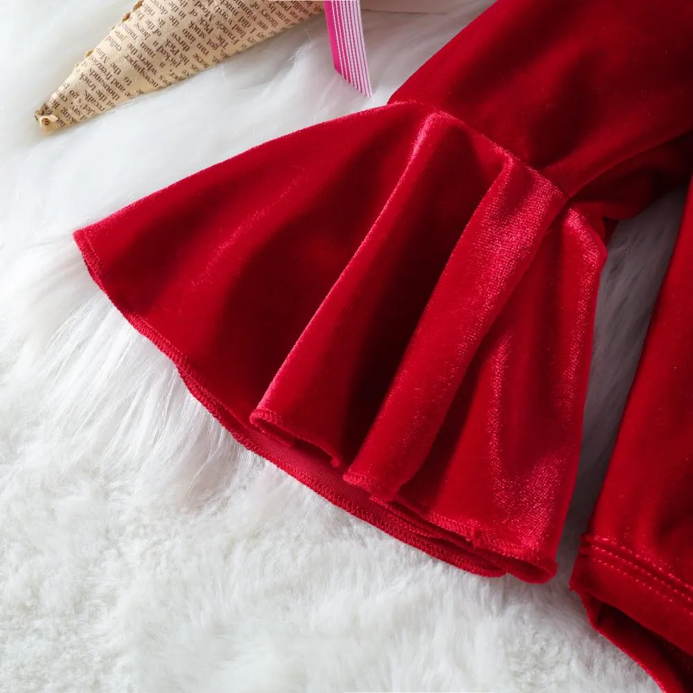 Christmas Girls Red Top Belt Leather Skirt Set Wholesale Girls Clothes