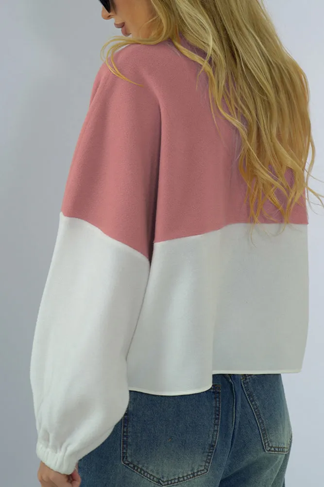 Colorblock Splicing Zipper Fleece Short Winter Outfits Jacket