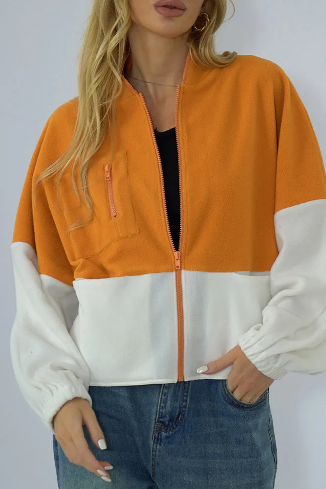Colorblock Splicing Zipper Fleece Short Winter Outfits Jacket