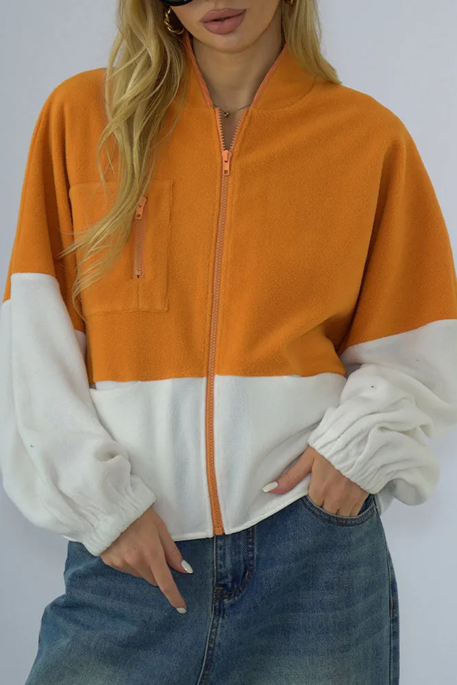 Colorblock Splicing Zipper Fleece Short Winter Outfits Jacket