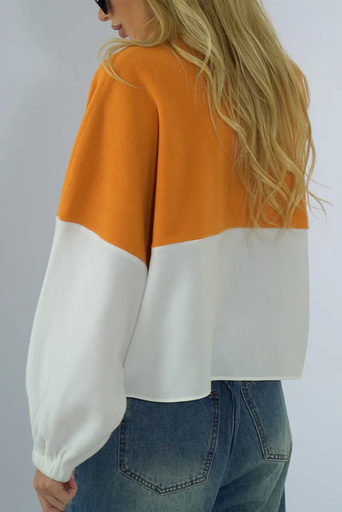 Colorblock Splicing Zipper Fleece Short Winter Outfits Jacket