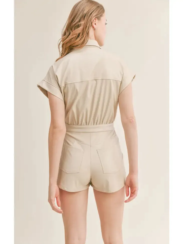 Cream Eliza Leather Romper