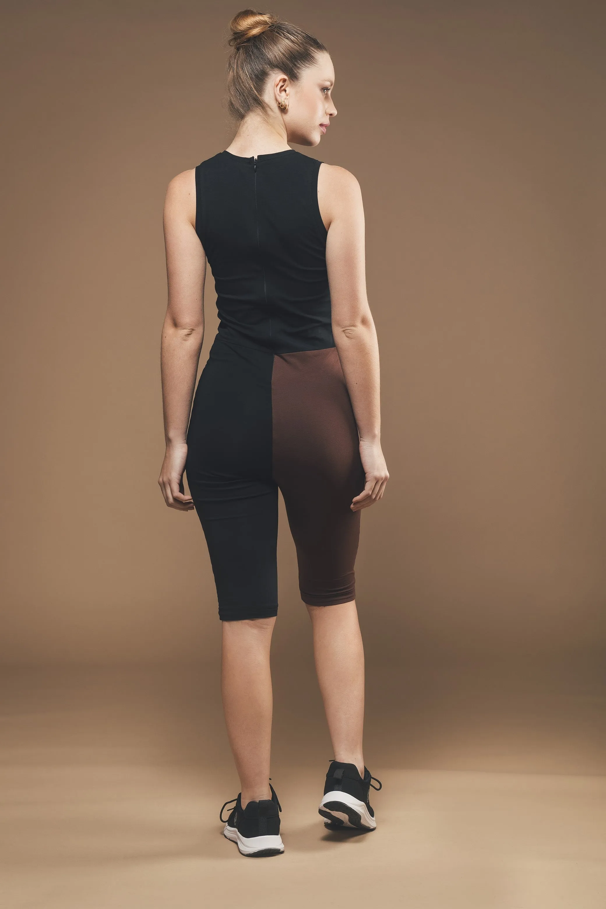 Cycling Short Jumpsuit in Black and Brown