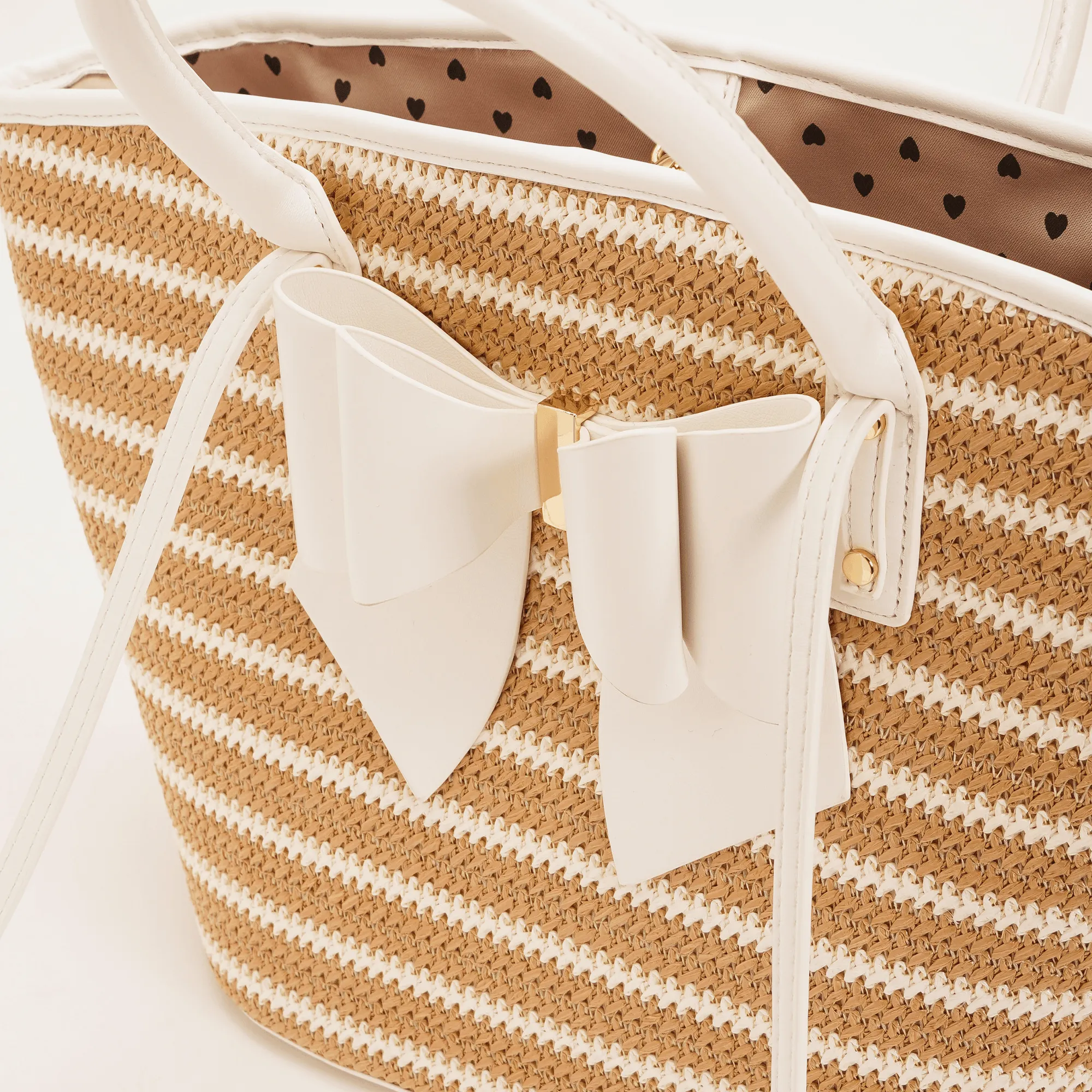 Daisy Bowtie Striped Straw Basket Tote Bag