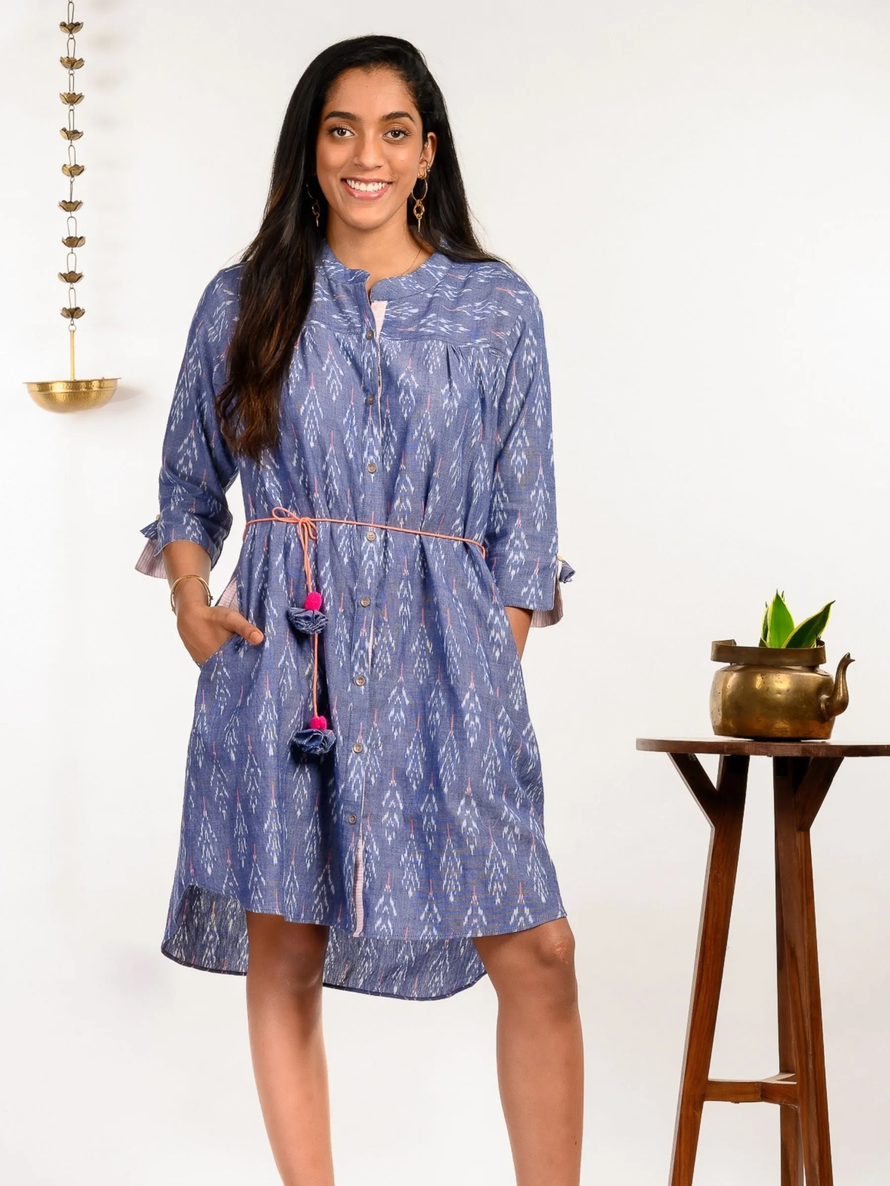 'Dove' Handwoven Ikat Pure Cotton Dress