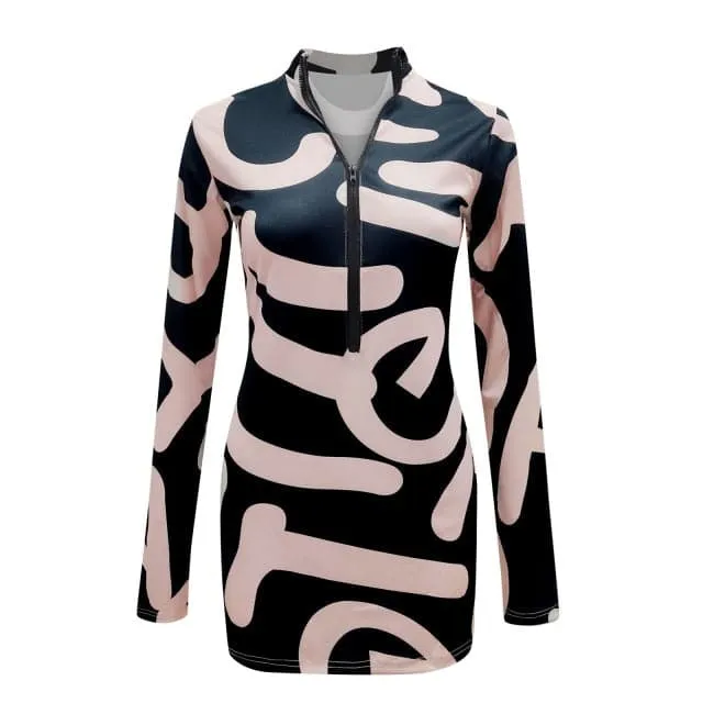 DressBetty - Sexy Skinny Long Sleeve Slim Deep V Neck Zipper Tight Party