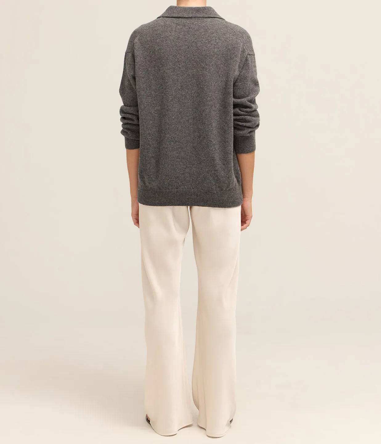 Edith Plain Polo Top in Derby Grey