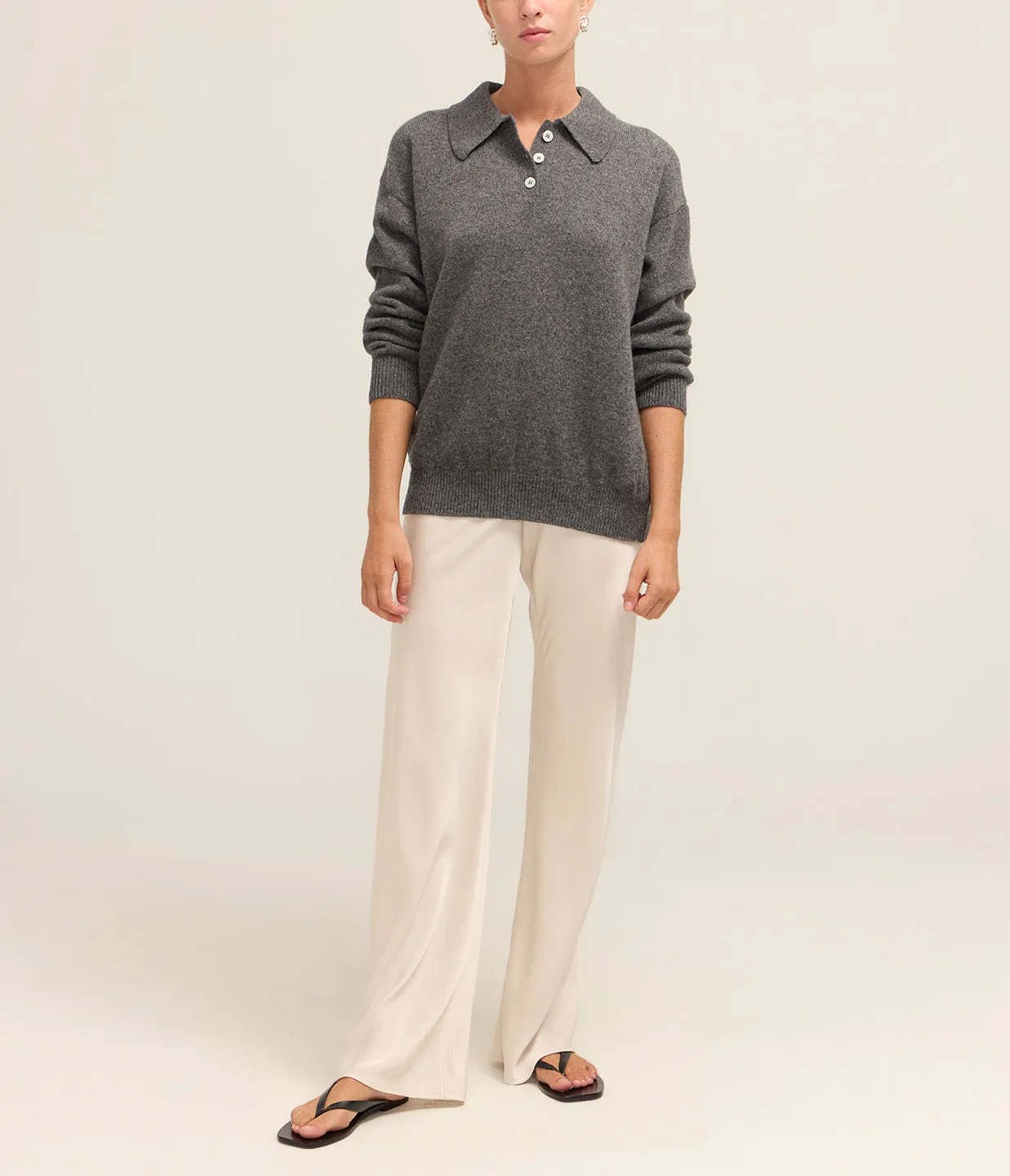 Edith Plain Polo Top in Derby Grey
