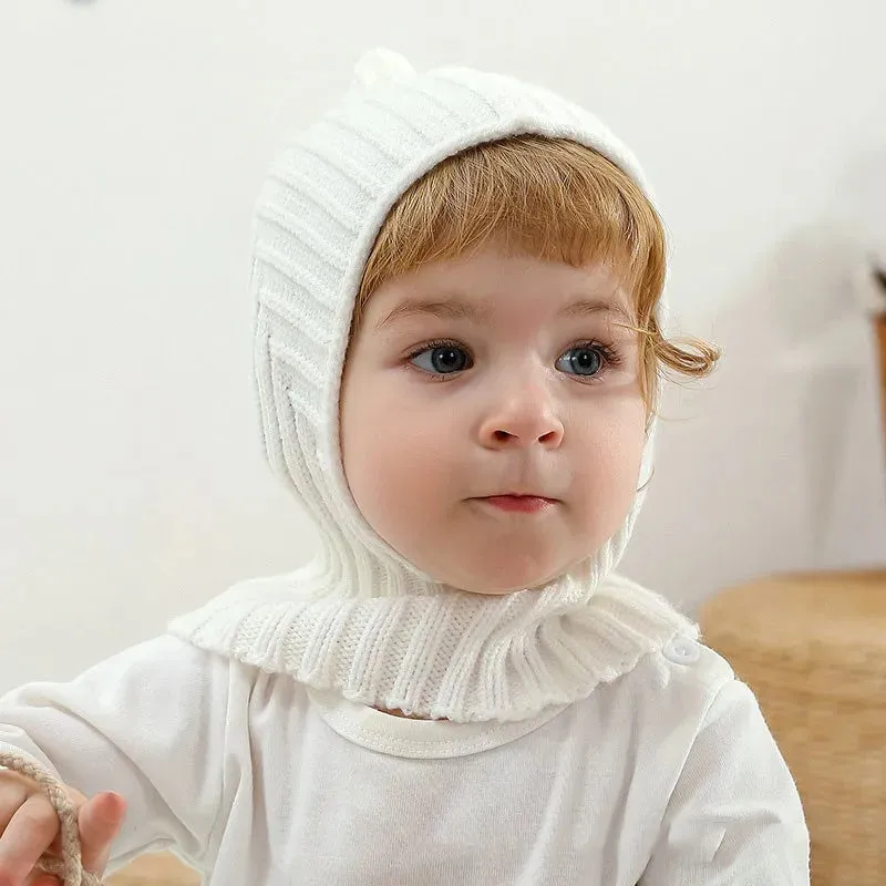 Fall Winter Newborn Baby Knitting Warm Scarf Cap Boy Girl Infant Solid Fashion Pullover Hat Kid Windproof Earmuffs Caps