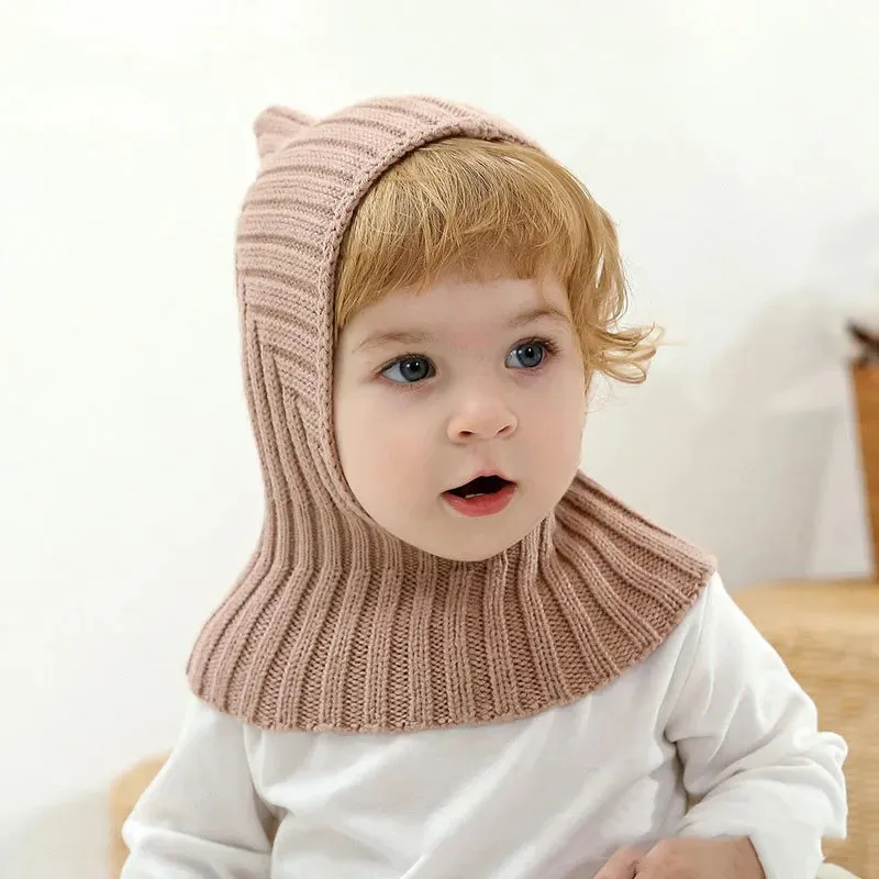 Fall Winter Newborn Baby Knitting Warm Scarf Cap Boy Girl Infant Solid Fashion Pullover Hat Kid Windproof Earmuffs Caps