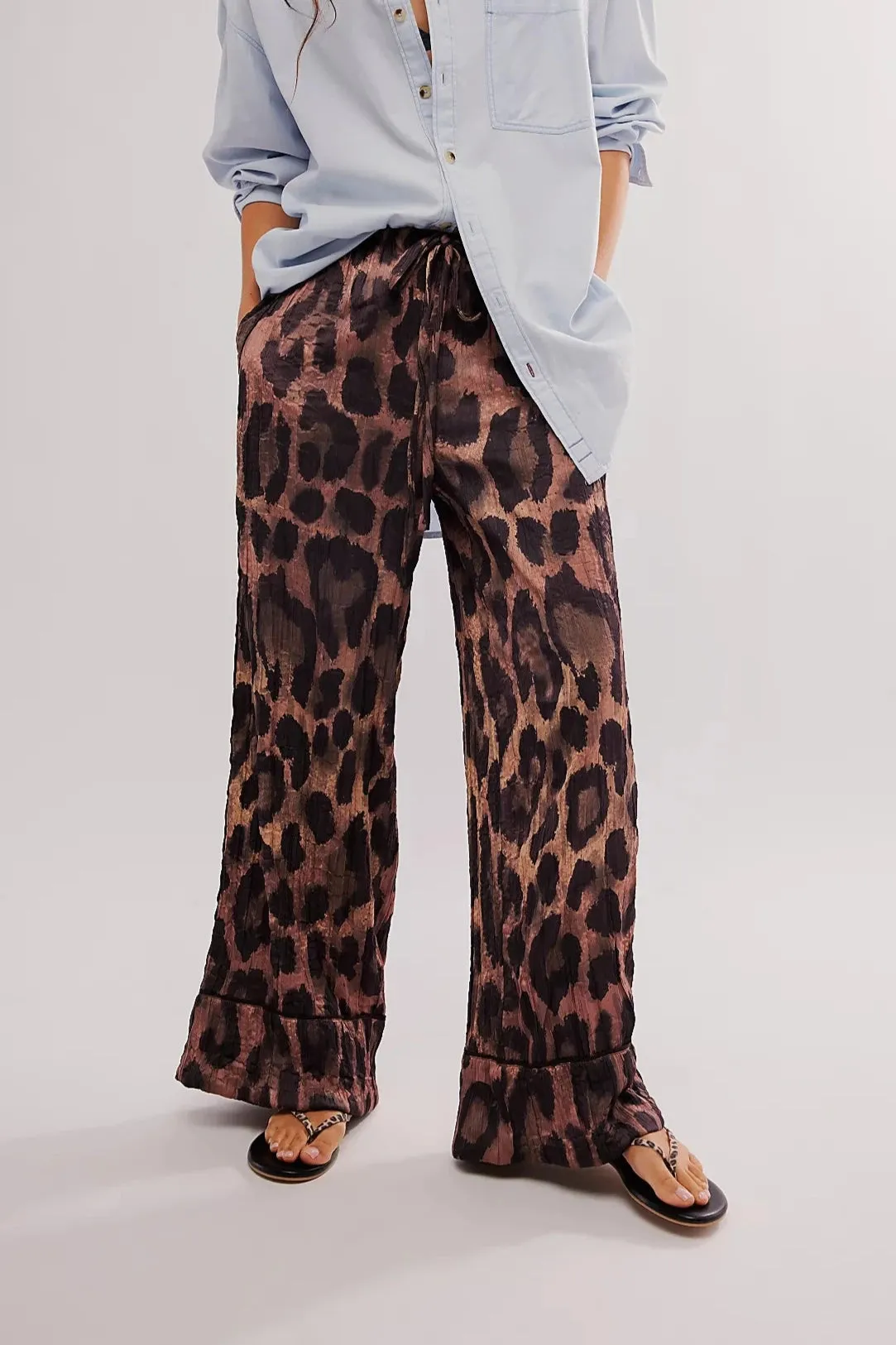 Free People All Out Satin Leopard Pants