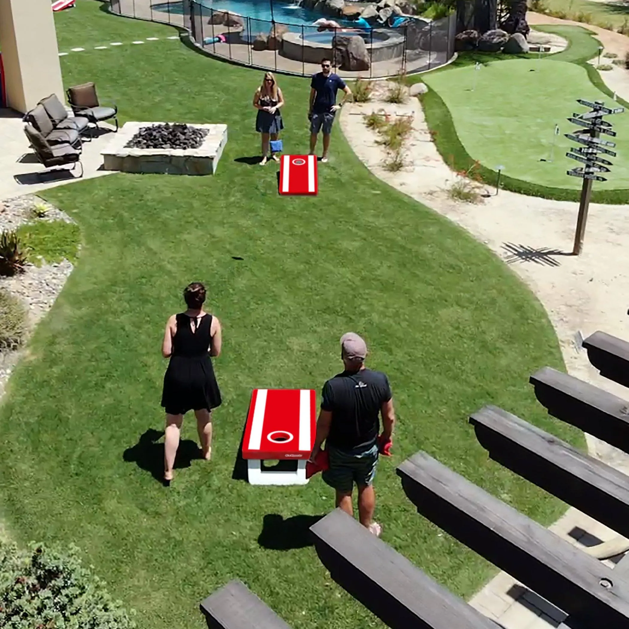 GoSports 4 ft x 2 ft All-Weather Cornhole Set- Red