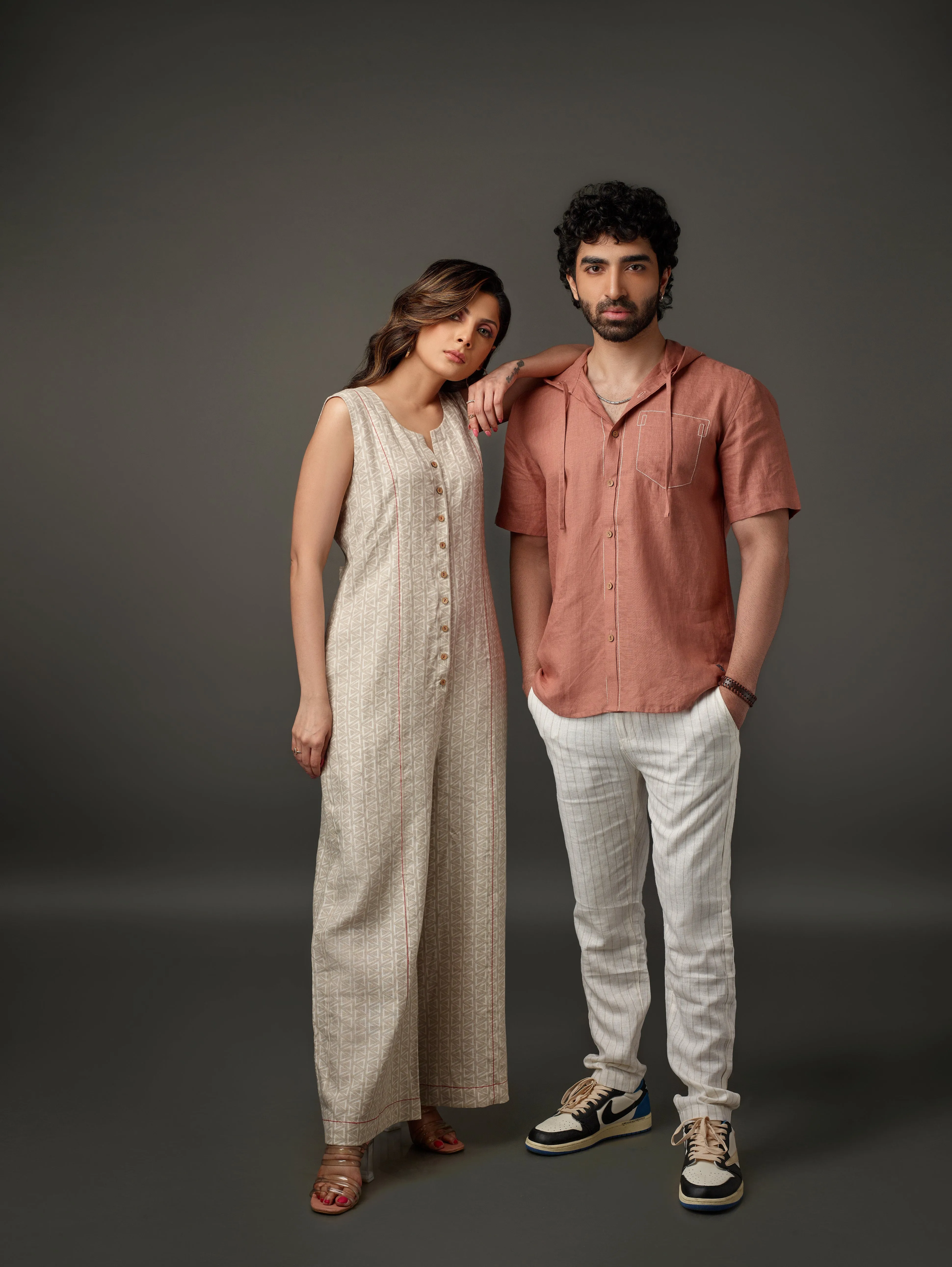 Half Sleeve Button-Down Hoodie Linen Shirt