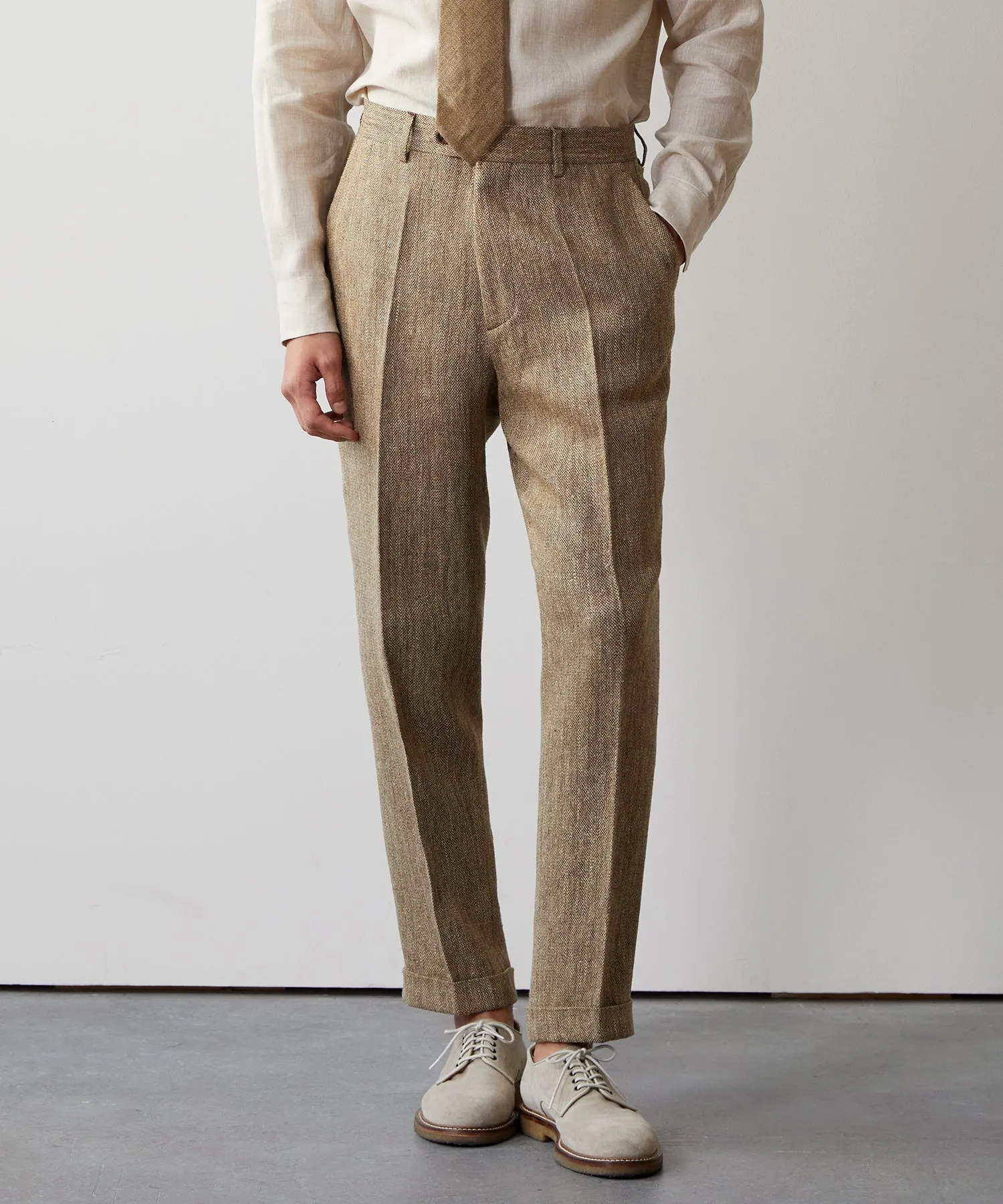Italian Linen Silk Madison Trouser in Light Brown