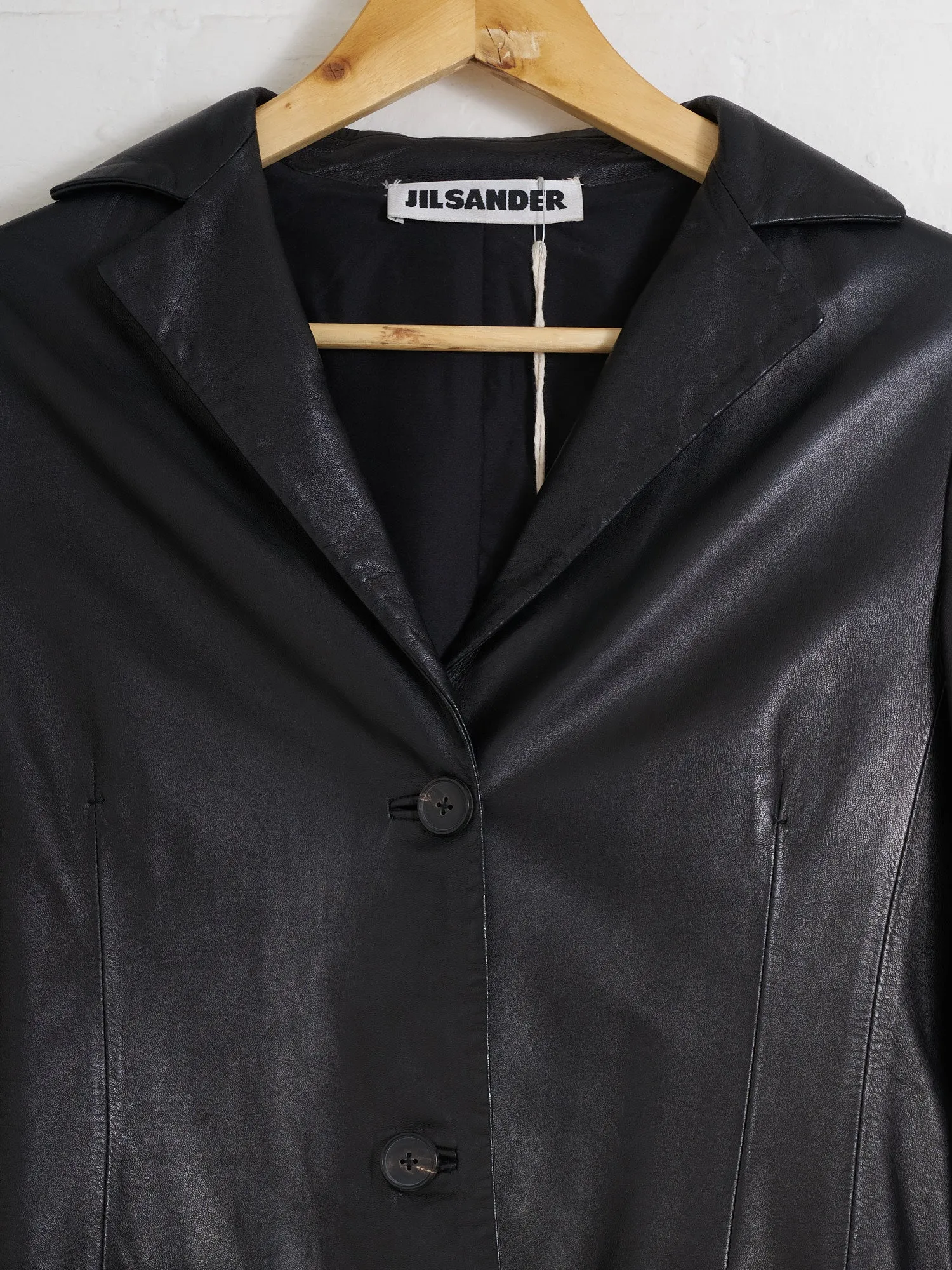 Jil Sander black leather 2 button blazer - size 34
