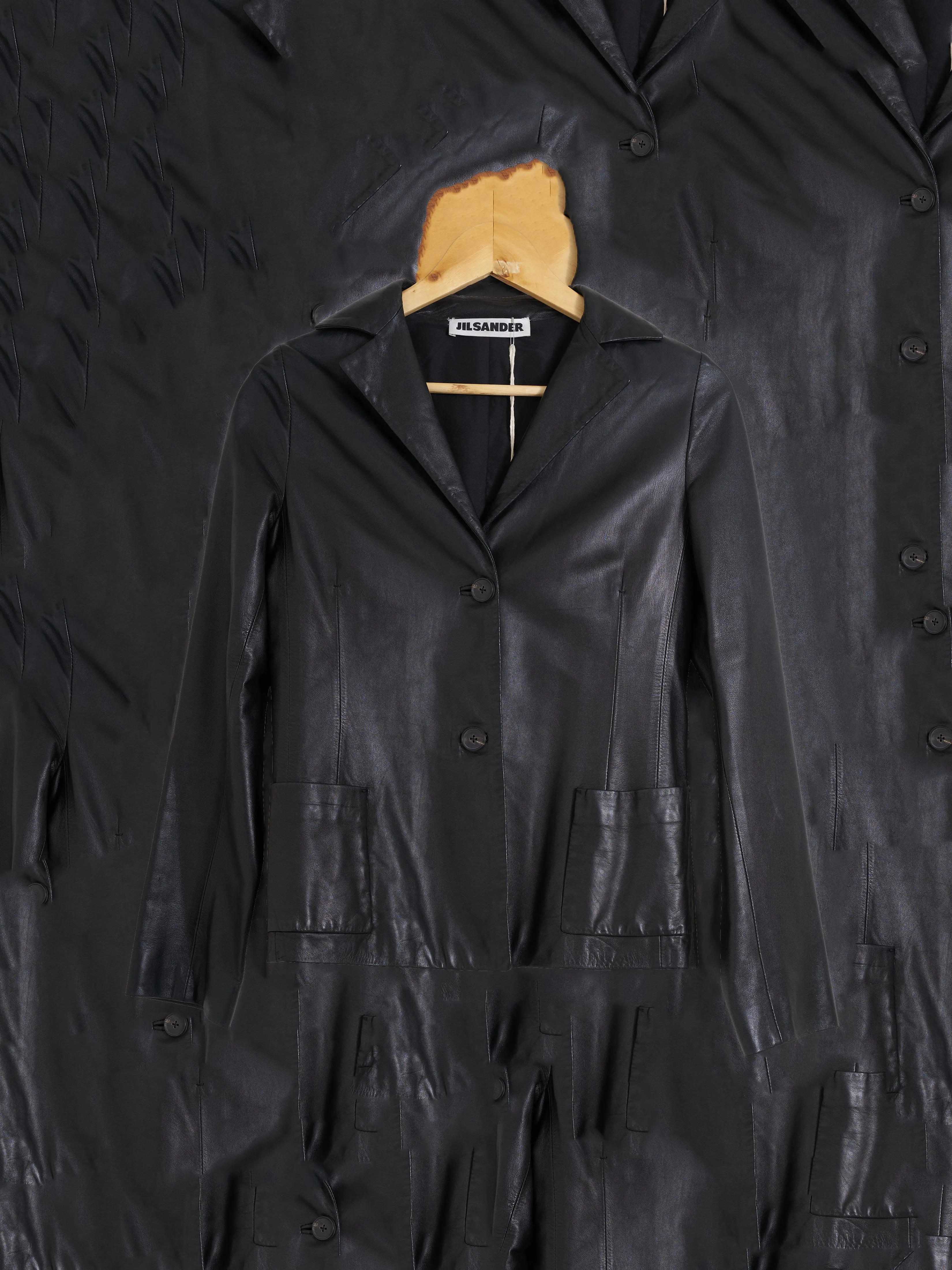 Jil Sander black leather 2 button blazer - size 34
