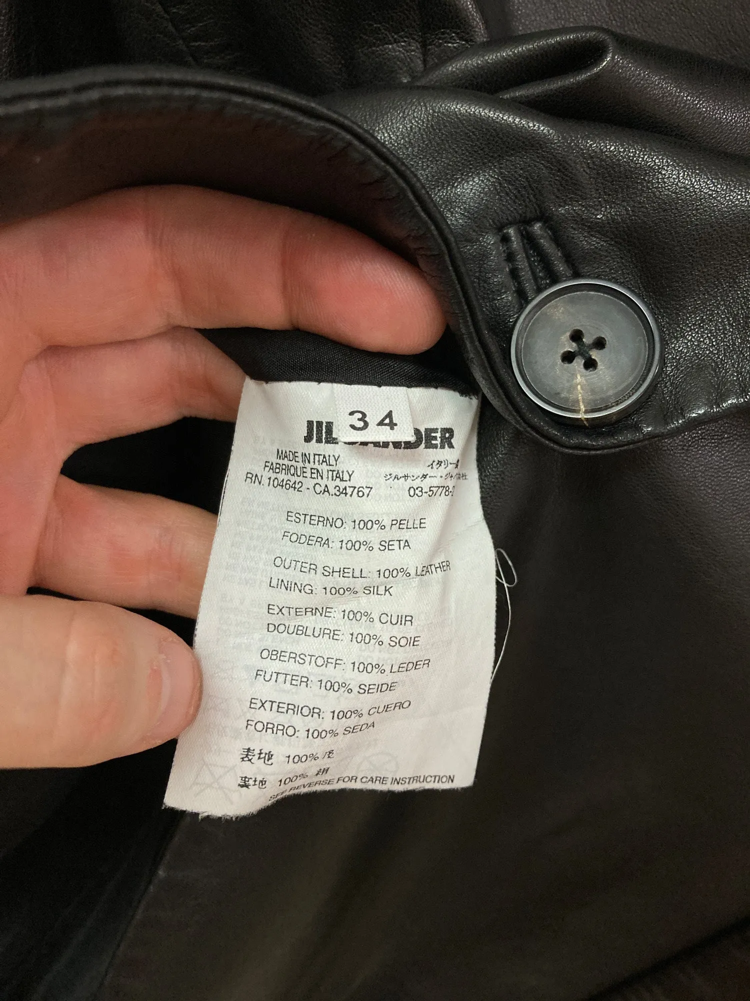 Jil Sander black leather 2 button blazer - size 34