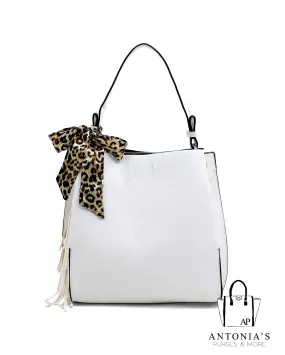 Leopard Bow Tassel Handbag - White