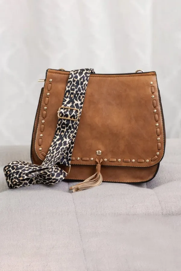 Leopard Guitar Strap Brown Crossbody Saddle Bag