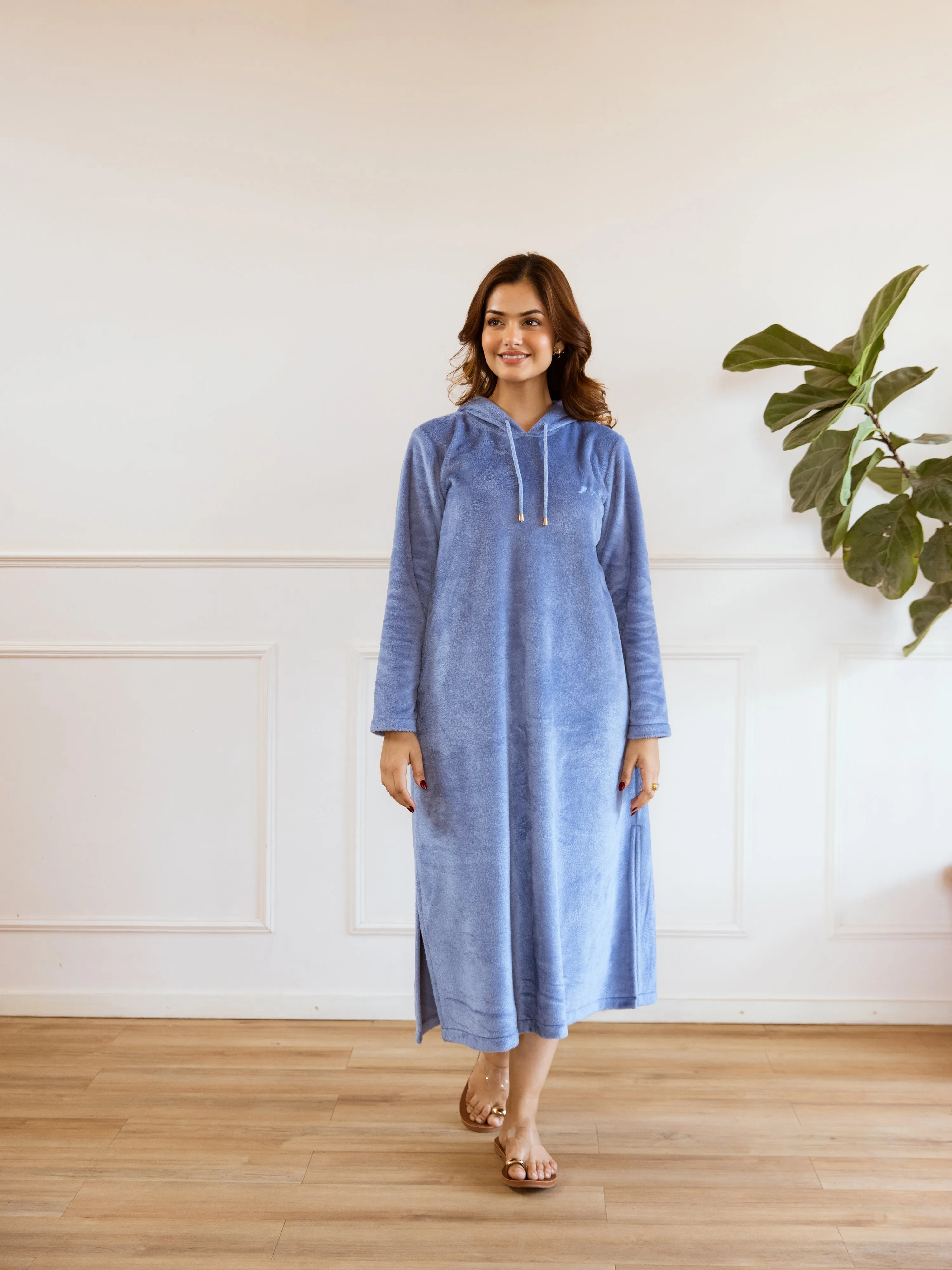 Light Blue Super Soft Woollen Hoodie Dress