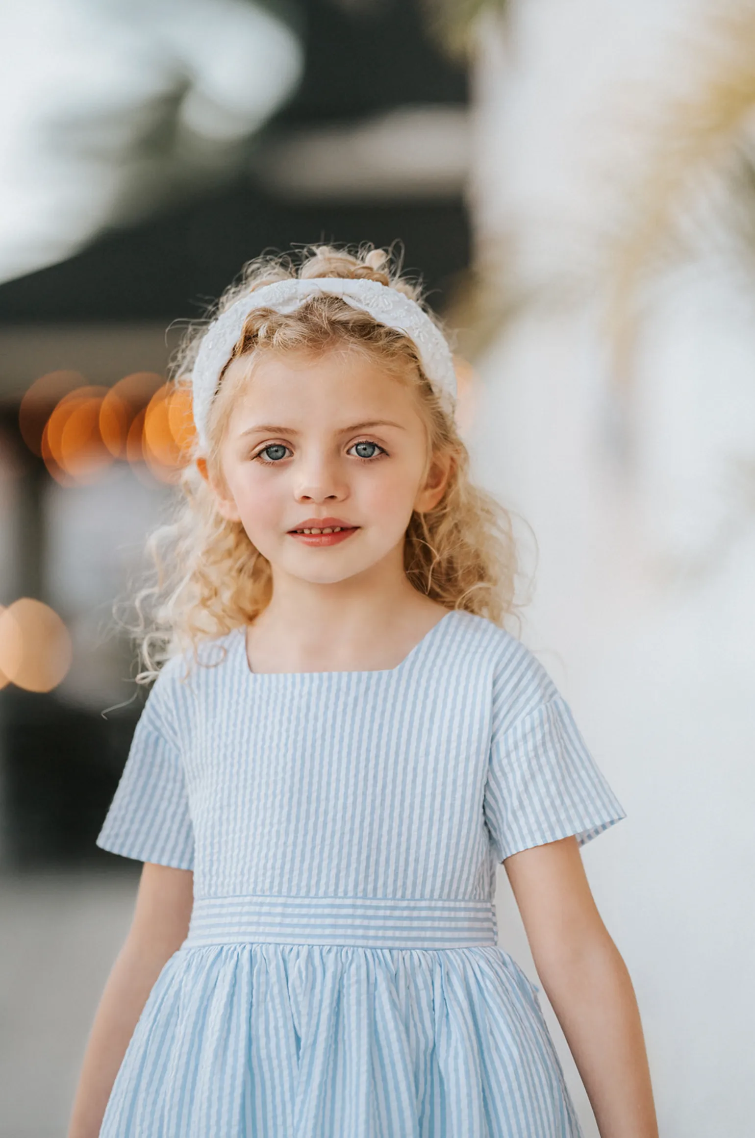 Madeline Blue and White Striped Seersucker Dress