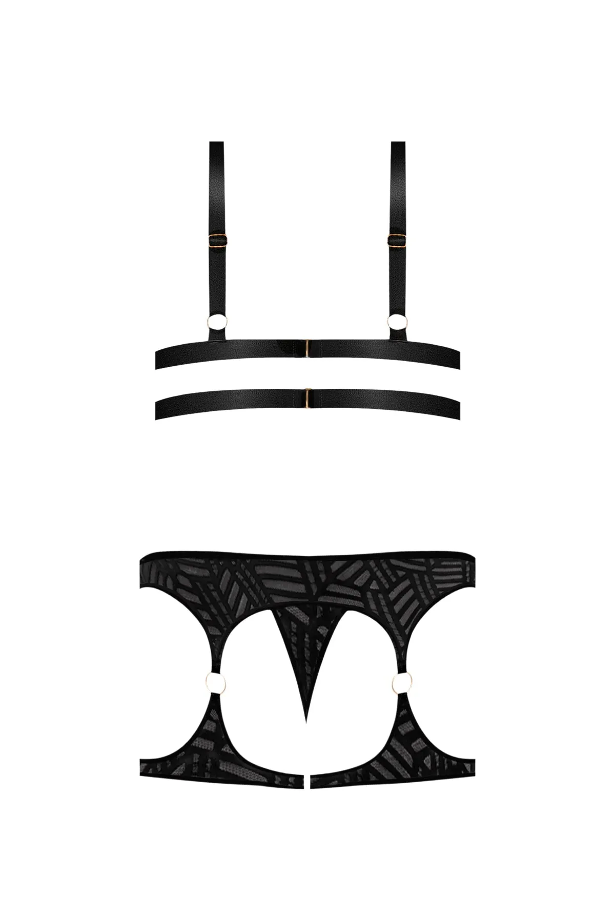 Magic Silk Rude Awakening Balconette Bra & Stirrup Thong Set Black