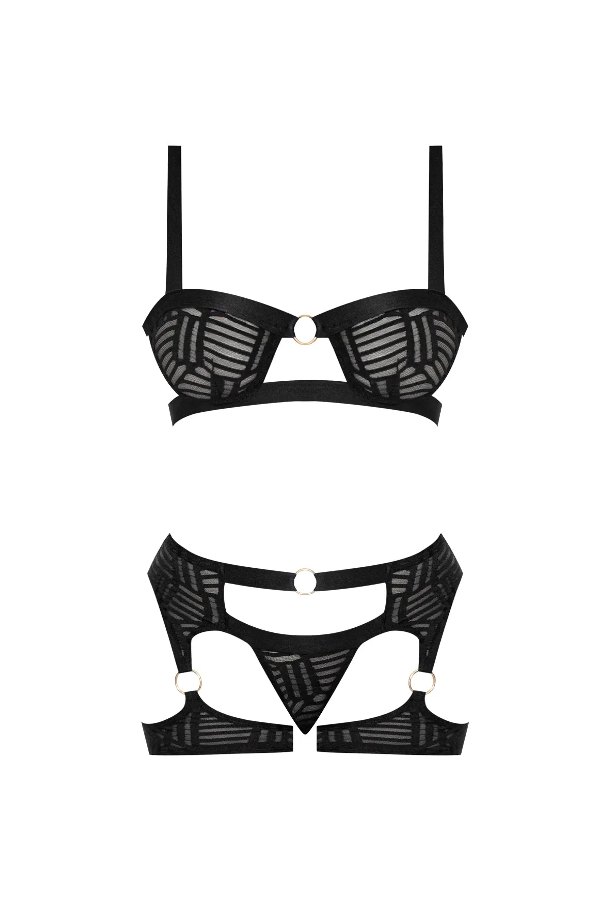 Magic Silk Rude Awakening Balconette Bra & Stirrup Thong Set Black