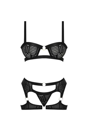 Magic Silk Rude Awakening Balconette Bra & Stirrup Thong Set Black