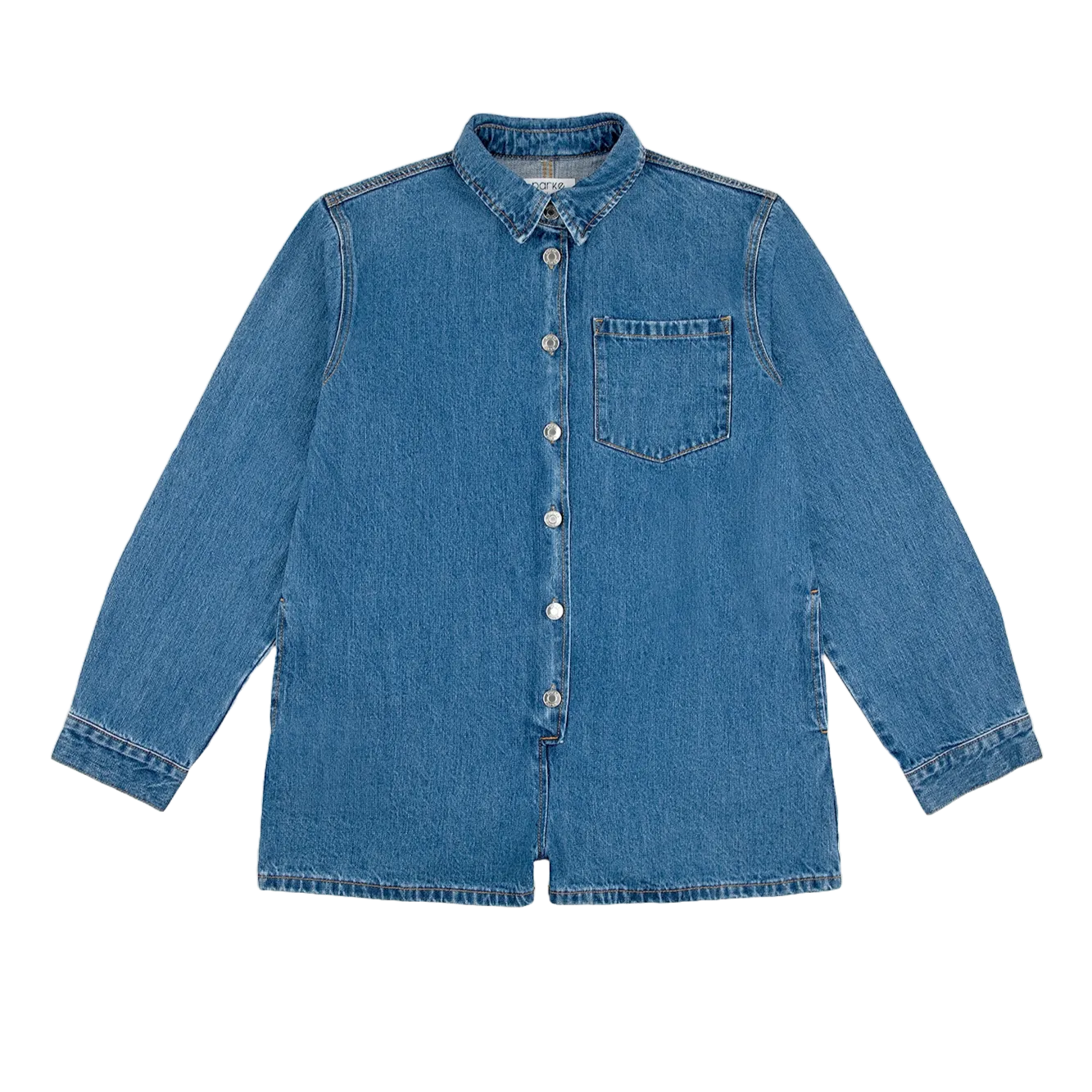 Med Wash Long Sleeve Denim Romper