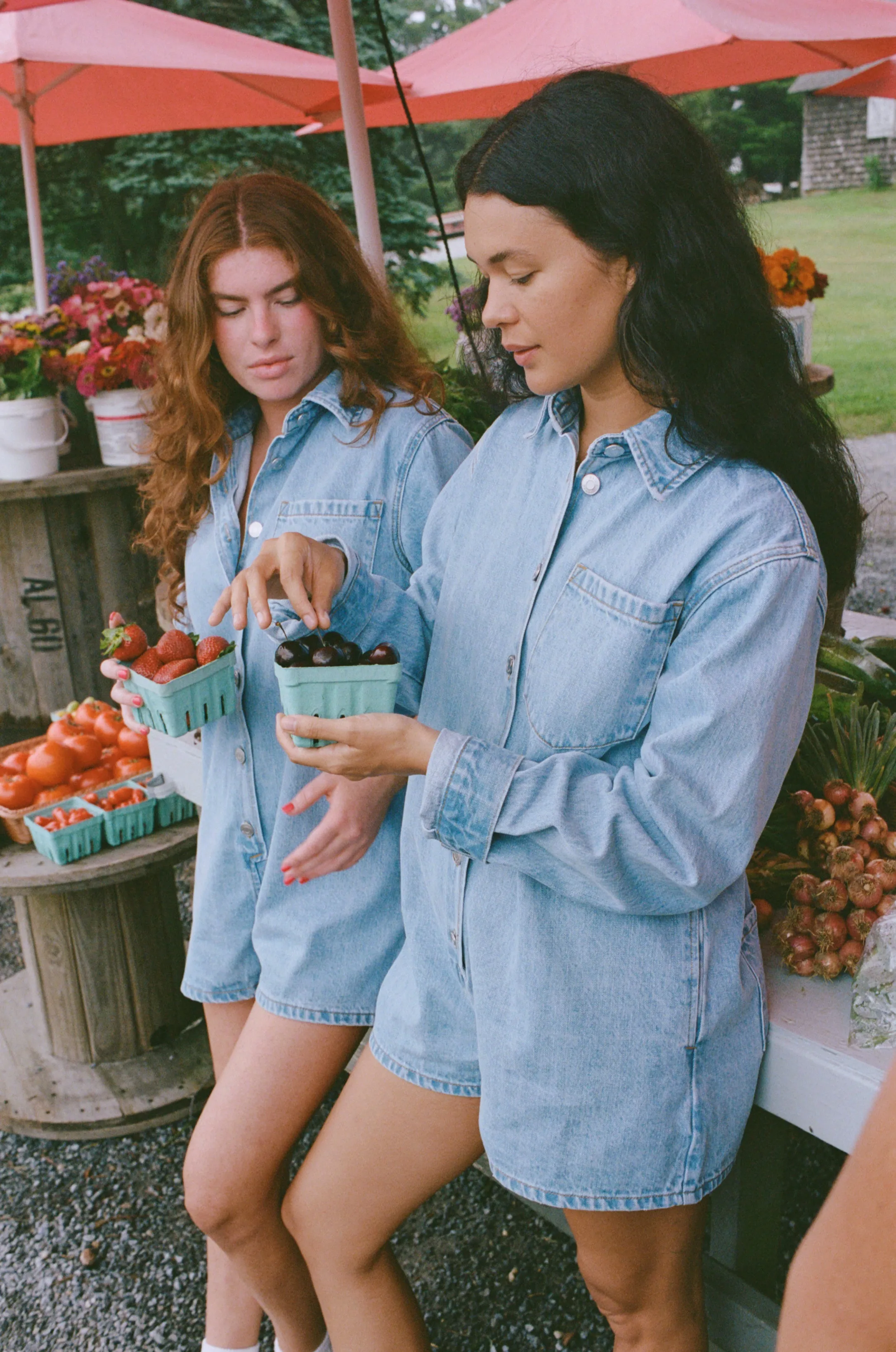 Med Wash Long Sleeve Denim Romper