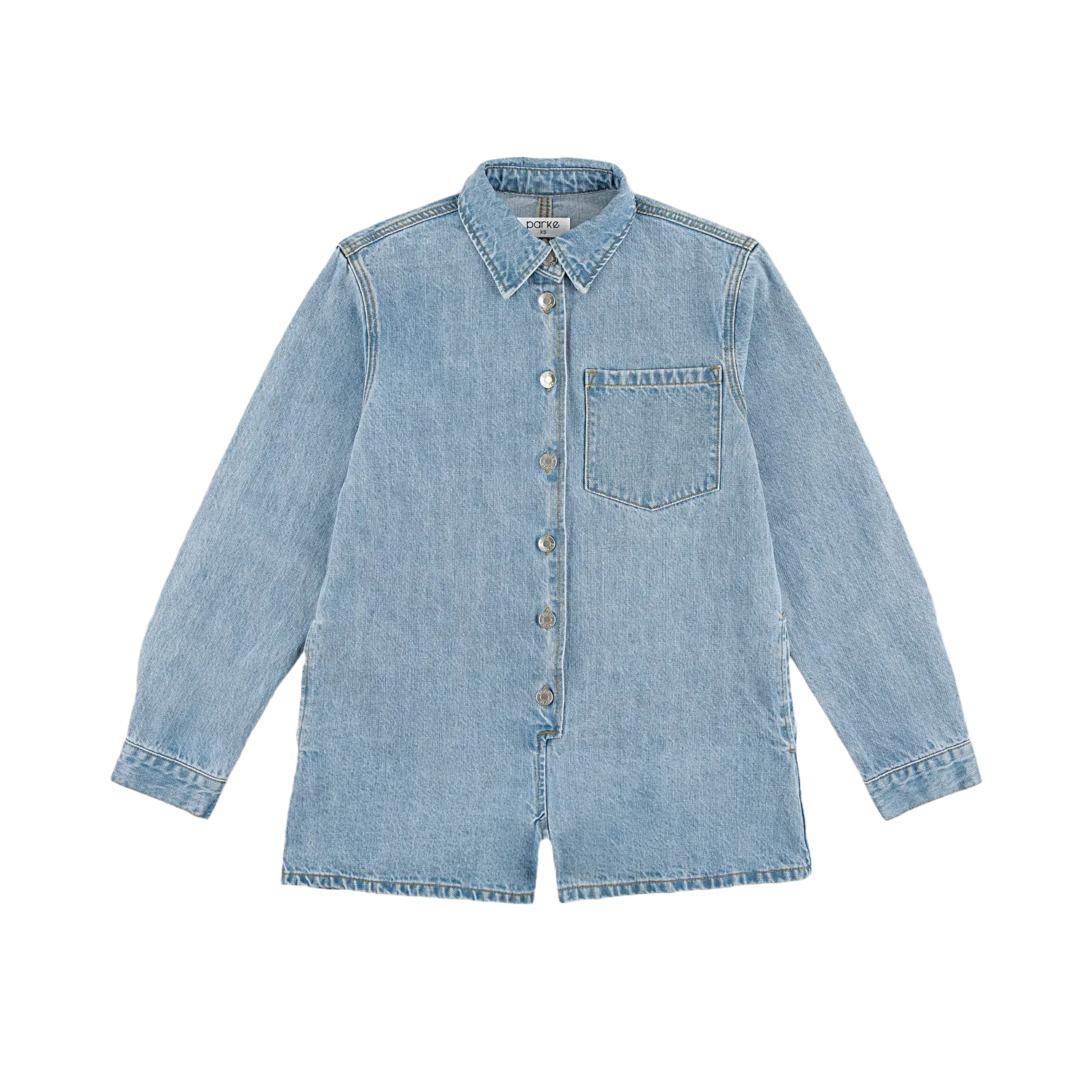 Med Wash Long Sleeve Denim Romper
