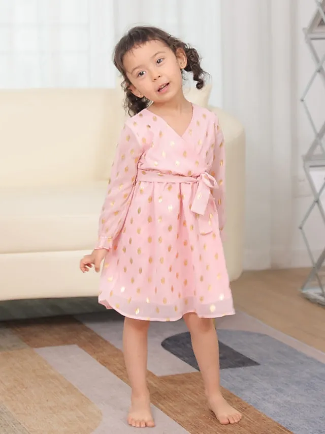 Mom and Daughter Dresses Cotton Floral Polka Dot Print Pink Long Sleeve Party  Dress Knee-length Daily Matching Outfits  Fall Spring Summer