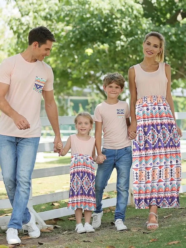 Mommy and Me Dresses Cotton Graphic Home 8016 8010 8011 Short Sleeve Knee-length Mommy And Me Outfits Adorable Matching Outfits