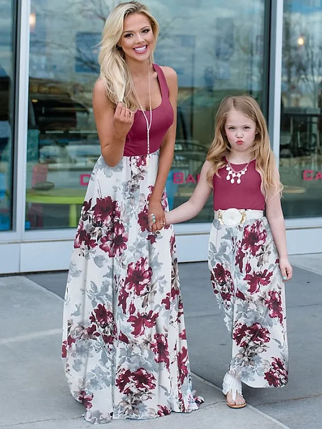 Mommy and Me Dresses Cotton Graphic Home 8016 8010 8011 Short Sleeve Knee-length Mommy And Me Outfits Adorable Matching Outfits
