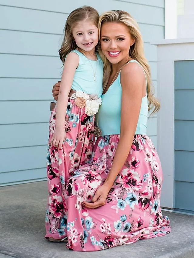 Mommy and Me Dresses Cotton Graphic Home 8016 8010 8011 Short Sleeve Knee-length Mommy And Me Outfits Adorable Matching Outfits