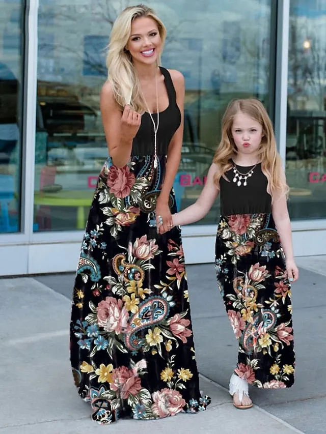 Mommy and Me Dresses Cotton Graphic Home 8016 8010 8011 Short Sleeve Knee-length Mommy And Me Outfits Adorable Matching Outfits